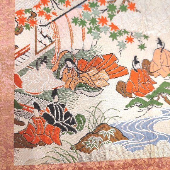Vtg Japanese Kyonishiki Asian Embroidered Silk Fold Screen Art Tapestry 9x11" - Picture 2 of 13